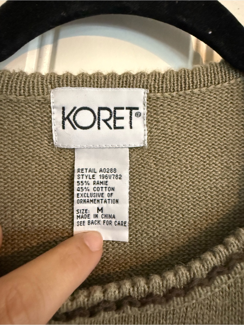 Koret Olive Green Short-Sleeve Embroidered Knit Cardigan Vintage - Picture 2 of 2